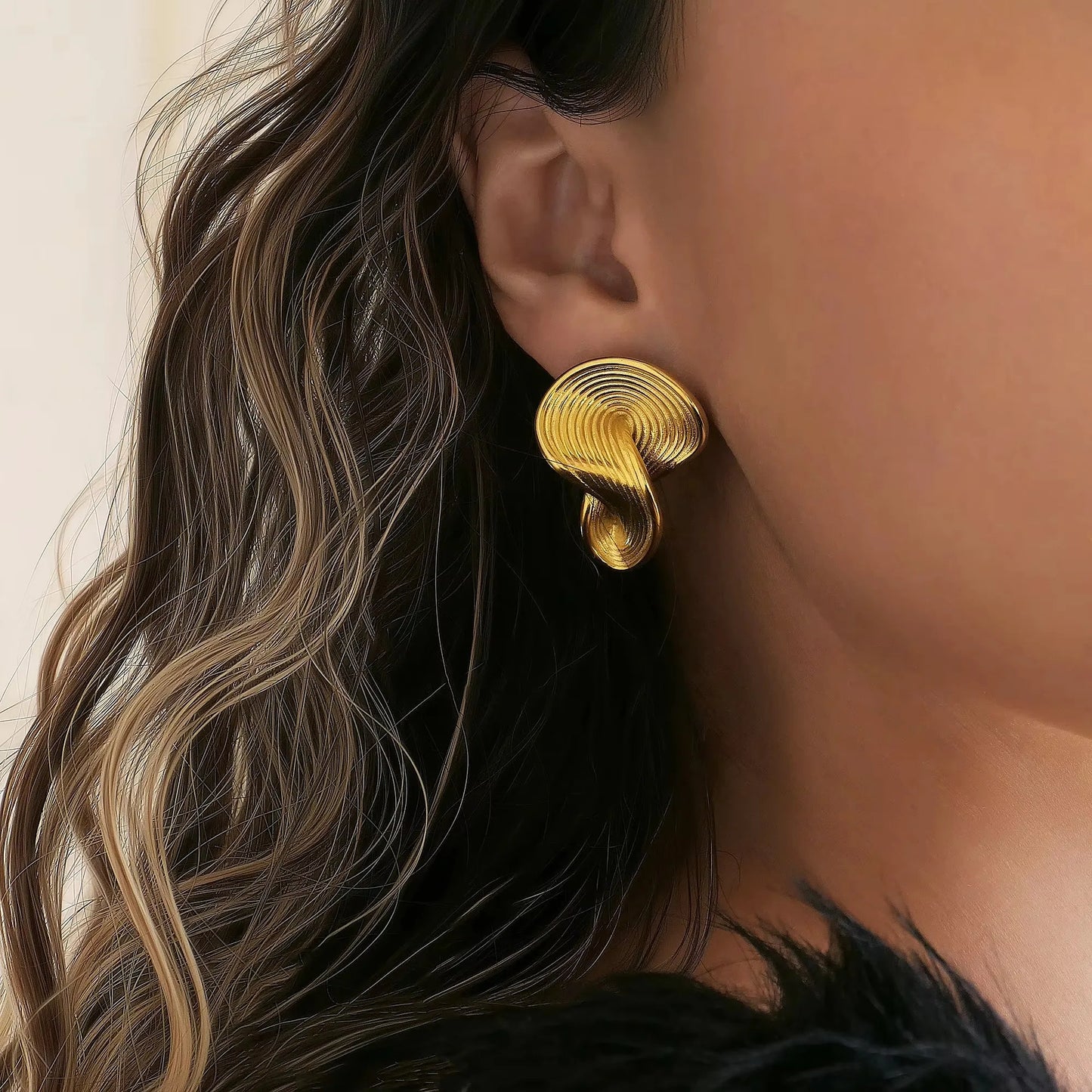 18k Gold Plated Stainless Steel Niche Irregularly Twisted Embossed Artist Earrings for Women Tarnish Free Waterproof Jewelry