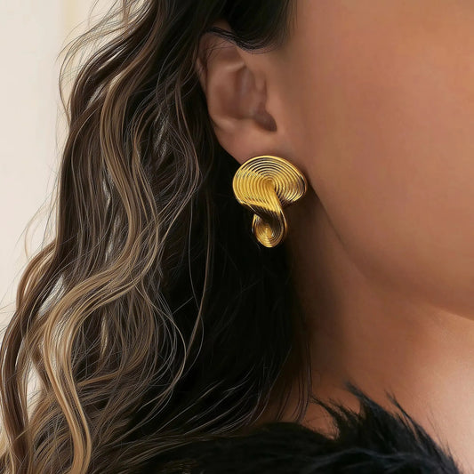 18k Gold Plated Stainless Steel Niche Irregularly Twisted Embossed Artist Earrings for Women Tarnish Free Waterproof Jewelry