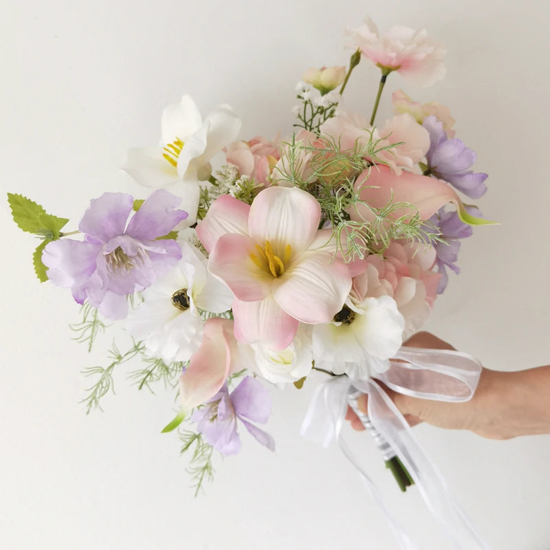 Ins Sle Purple Pink Handheld Flower Bouquet Artificial Flowers Wedding Photoaphy New Bride Home Decoration Arrangement