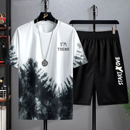 Summer Casual Set for men Suit Men's Thin Quick Drying Round Neck Short Sleeved T-shirt Youth Home Wear Sports Two-piece Set