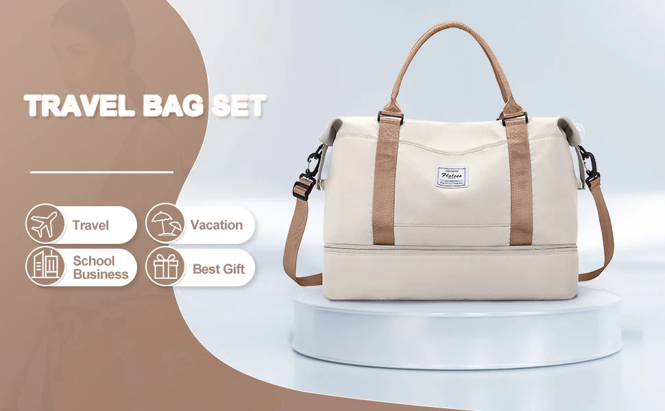 Likros Duffel Bag Travel Bag with Shoes Compartment, Gym Tote Bags, Shoulder Weekender Overnight Bag for Women Luggage Hangbag