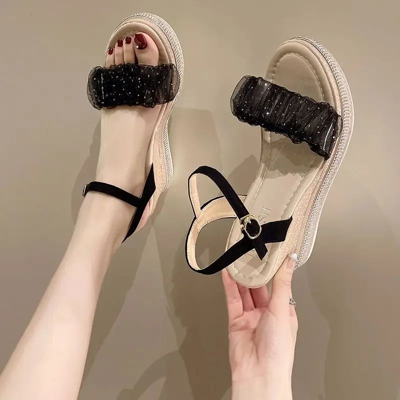 Sandals for Women Wedges Heel Rhinestones Woman Shoes Anti Slip Hot 2025 Luxury Vip Comfort Sandal Comfortable and Elegant Shoe