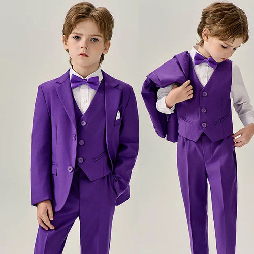 Boys' 4-Piece Formal Suit Set – Blazer, Vest, Pants & Bowtie | Wedding Tuxedo | Custom Size | Ages 2T–16T