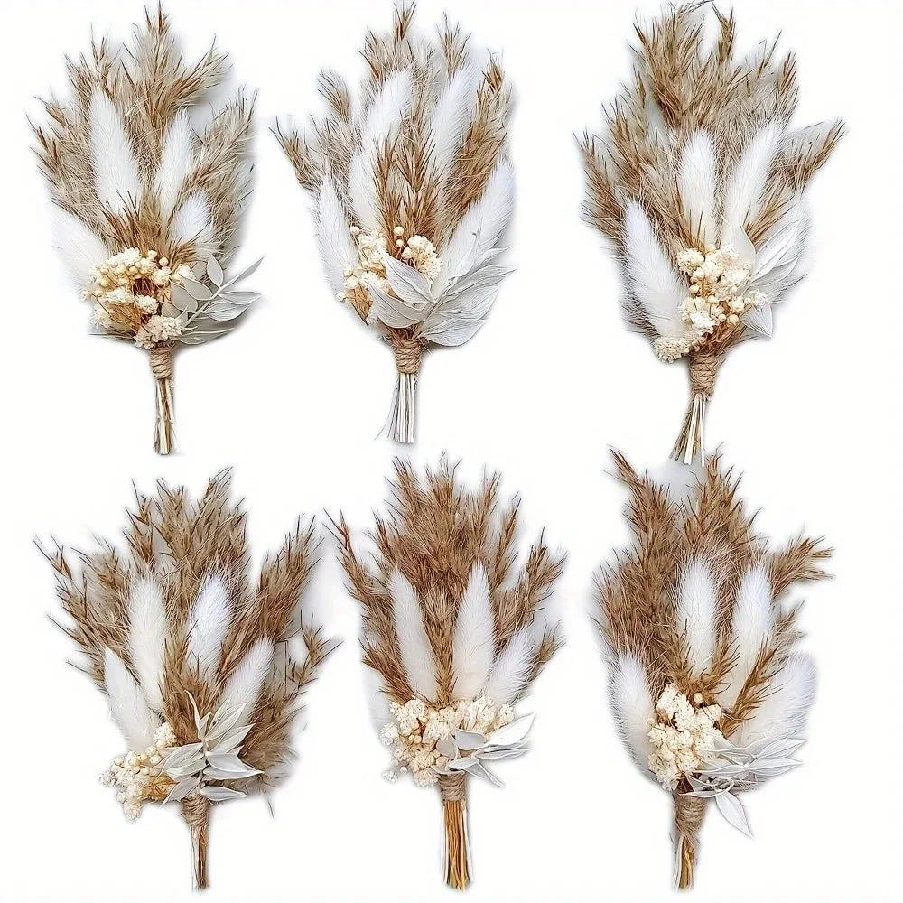 6pcs Mini Dried Flower Bouquet Bohemian Wedding Pampas Rabbit Tail Grass Bridesmaid Flowers Wedding Party Decoration Home Decor