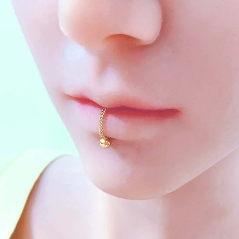 2PCS  New Stainless Steel Lip Piercing Chain Labret Lip Stud  Straight Bar In The Lips Labial Piercing Trendy Body Jewelry