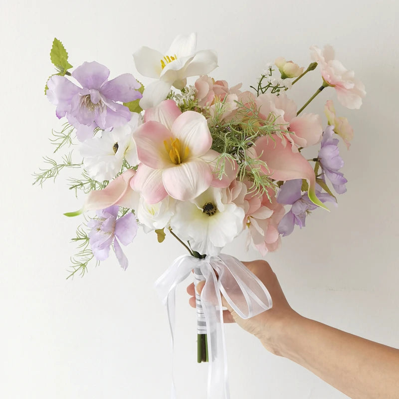 Ins Sle Purple Pink Handheld Flower Bouquet Artificial Flowers Wedding Photoaphy New Bride Home Decoration Arrangement
