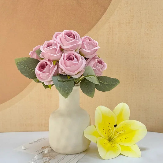 Wedding Bride Pink Roses Bouquet Artificial Flowers Auditorium Decoration Simulation Rose White Fake Flower Cafe Decortive