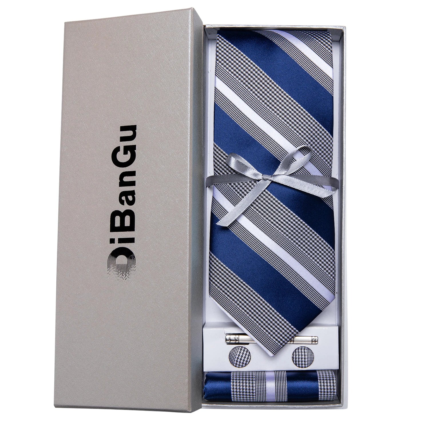 Solid Black Plaid Men's 8cm Polyester Neck Tie Handkerchief Cufflinks Set with Gift Box Tie Clip Birthday Anniversary Gift