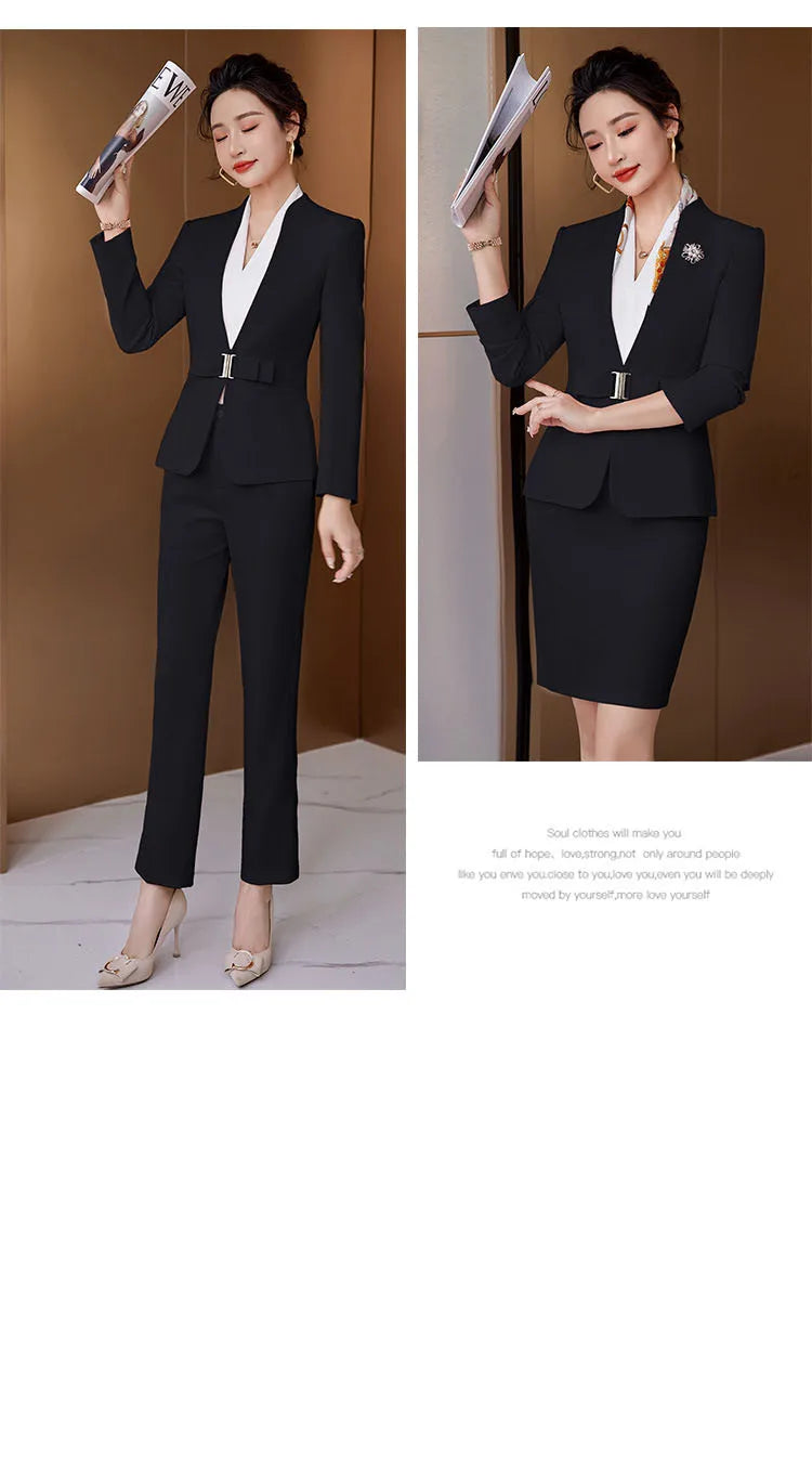Formal Office Pant Suit For Womens Blazers Pant Set Long Sleeve Uniform Elegant Feminino Business Formal Work Suit oversize 3XL