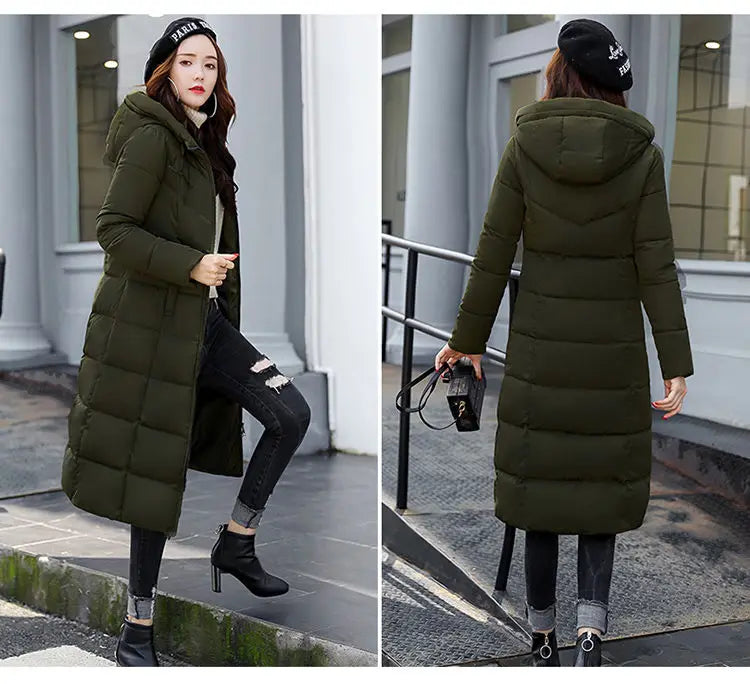 2025 New Winter Parka Long Coat Women WhiteThick Warm Down Cotton Coat Fashion Hooded Parka Puffer Windproof Snow Overcoat