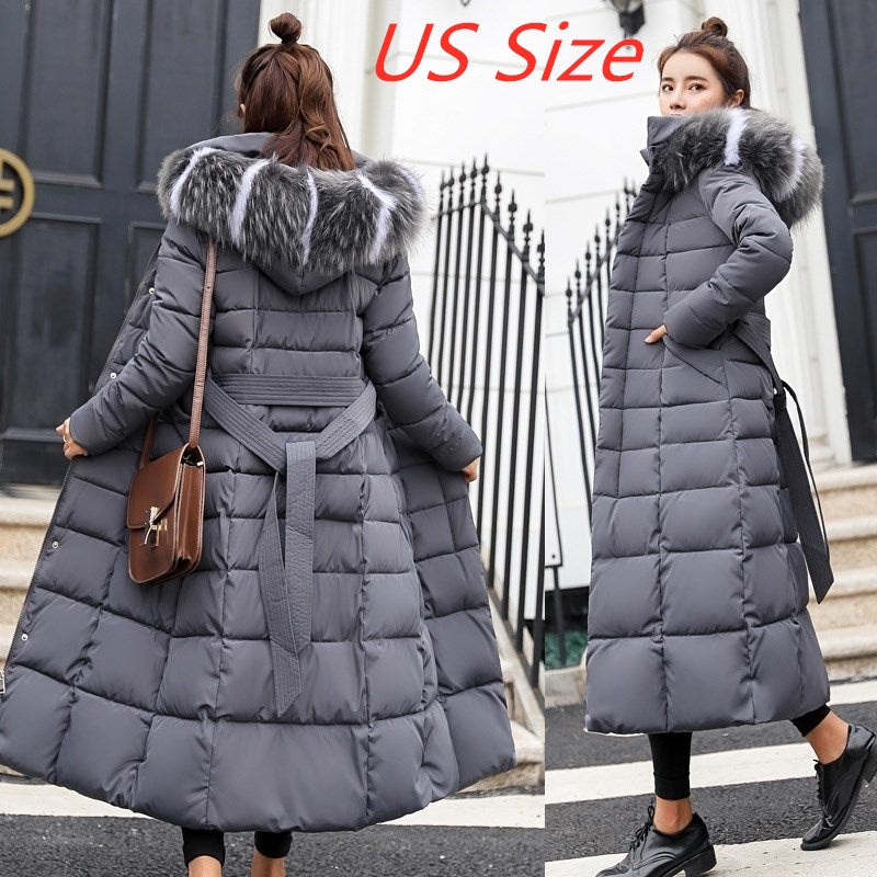 2025 Winter Women's Jacket Warm Fashion Comfortable Bow Belt Fox Fur Collar Clothes Long Dress Office Casual Women's Thick Coat