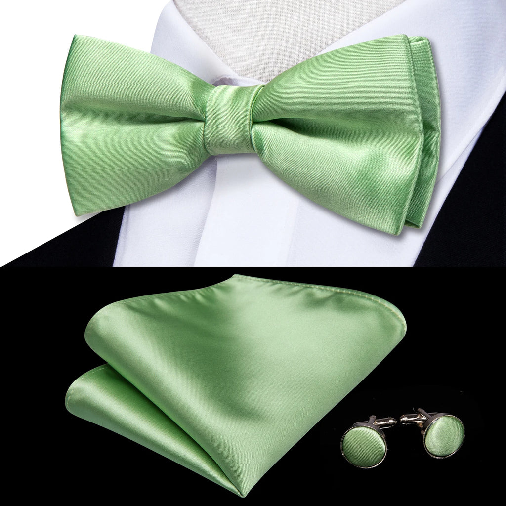 Hi-Tie Pink Dot Silk Mens Pre-tied Bow Tie Hanky Cufflink Set Dusty Pink Butterfly Knot Bowtie for Male Wedding Business
