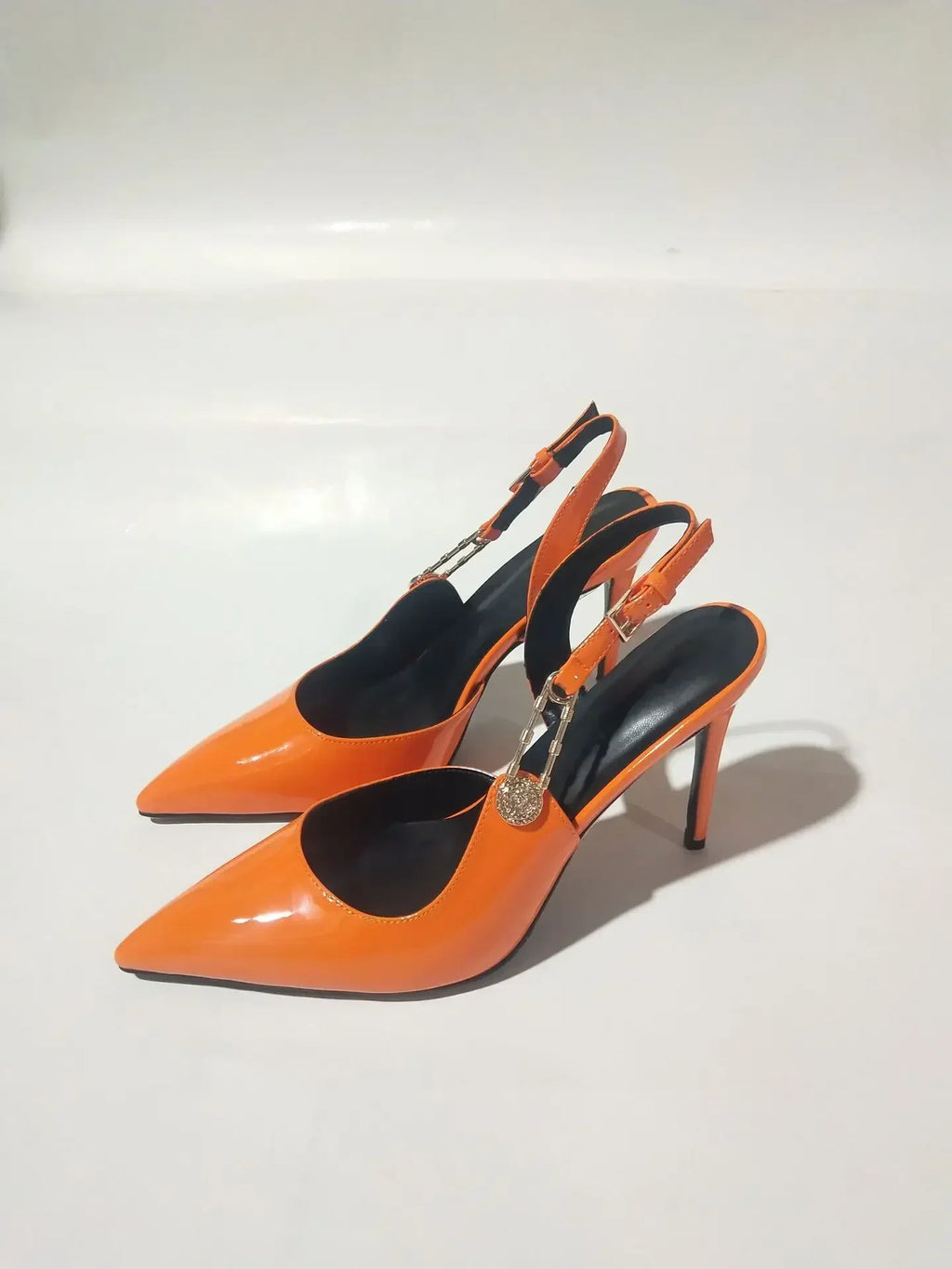 2025Women's Sexy Silk Rhinestone Pumps Belt Buckle Back Hollow Pointed Toe Thin Heel Sandals Pumps Female High Heels Party Shoes