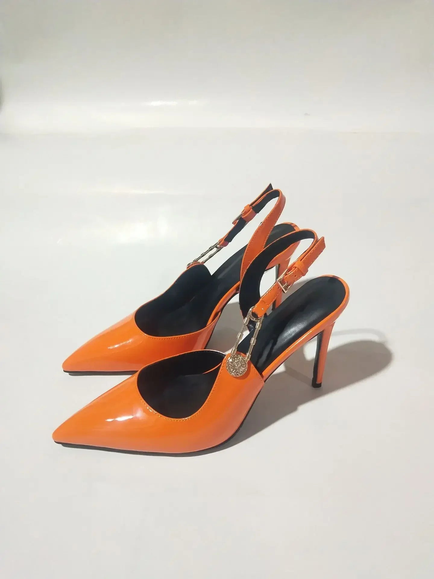 2025Women's Sexy Silk Rhinestone Pumps Belt Buckle Back Hollow Pointed Toe Thin Heel Sandals Pumps Female High Heels Party Shoes