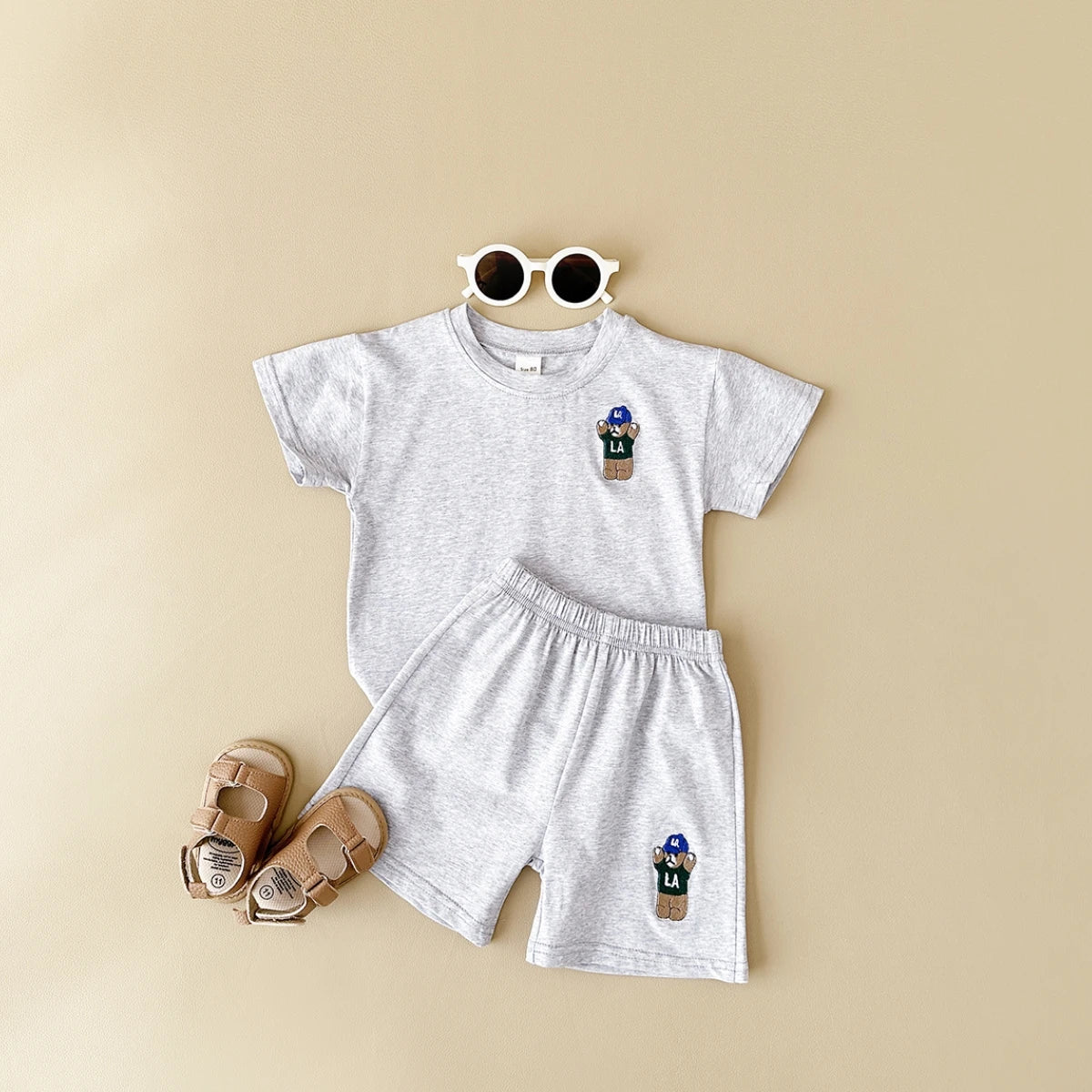 INS Summer Baby Boys Clothes Baby Girls Suit Bear Embroidery Thin Sports T-shirt Baby Cotton Infant Outfit Set Children Clothing
