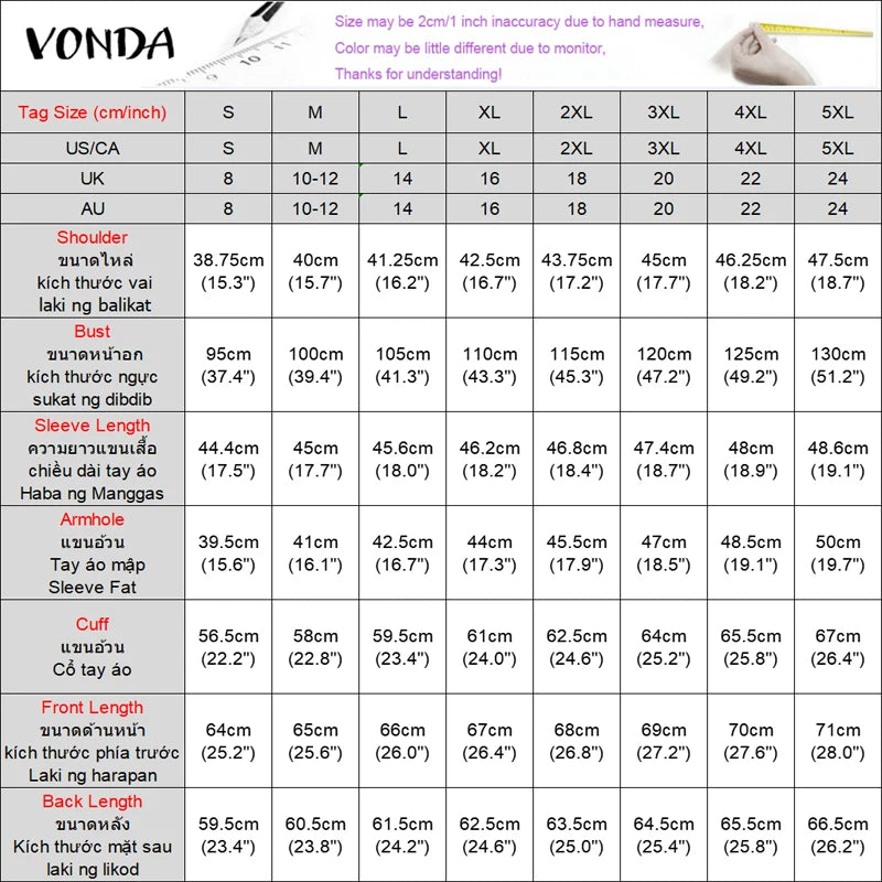 VONDA Plus Size Fashion Blouse Women Elegant OL Shirts Casual Hollow Out V Neck Solid Color Tunic Tops 3/4 Sleeve Blusas 5XL