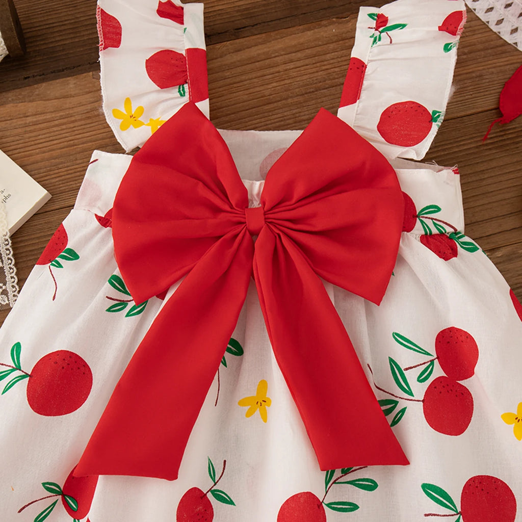 Baby Girl Dresses 2 Pieces Set Princess Hat Dress Summer New Girl Clothing Fruit Printed Bow Sweet Beach Party Baby Clothing