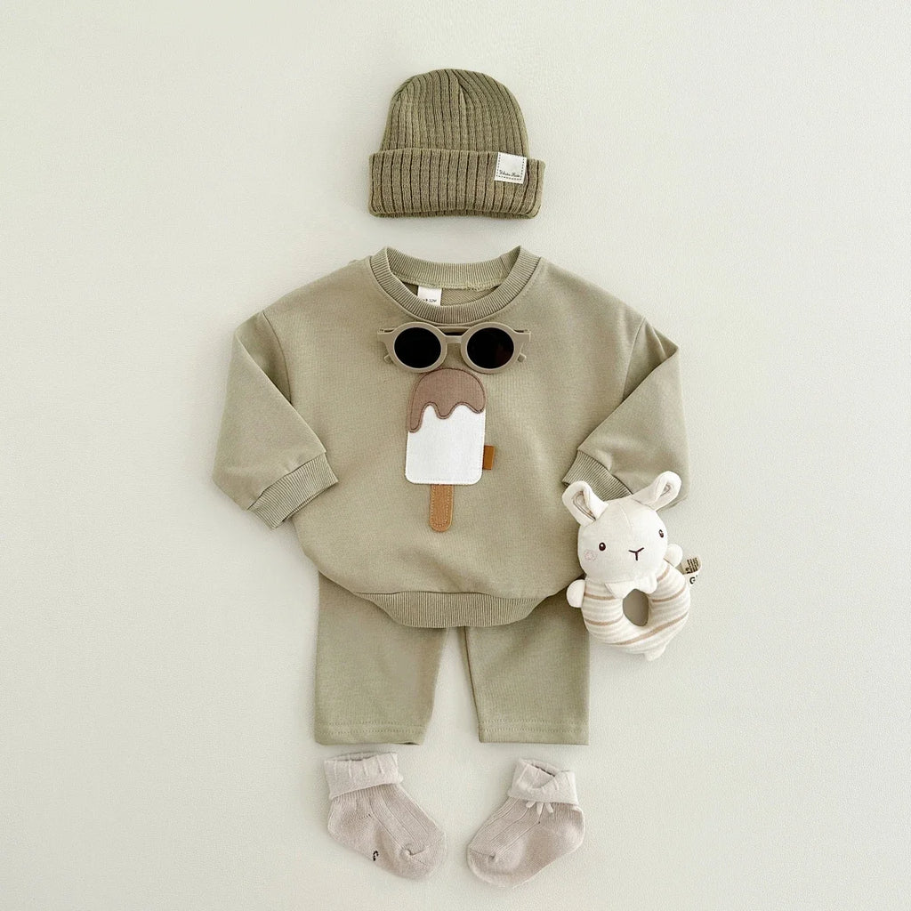 New Autumn Baby Boys Girls Clothing Set Toddler Casual Cotton Home Wear Ice Cream 2PCS Set Long- Sleeved Pants Children's Suits