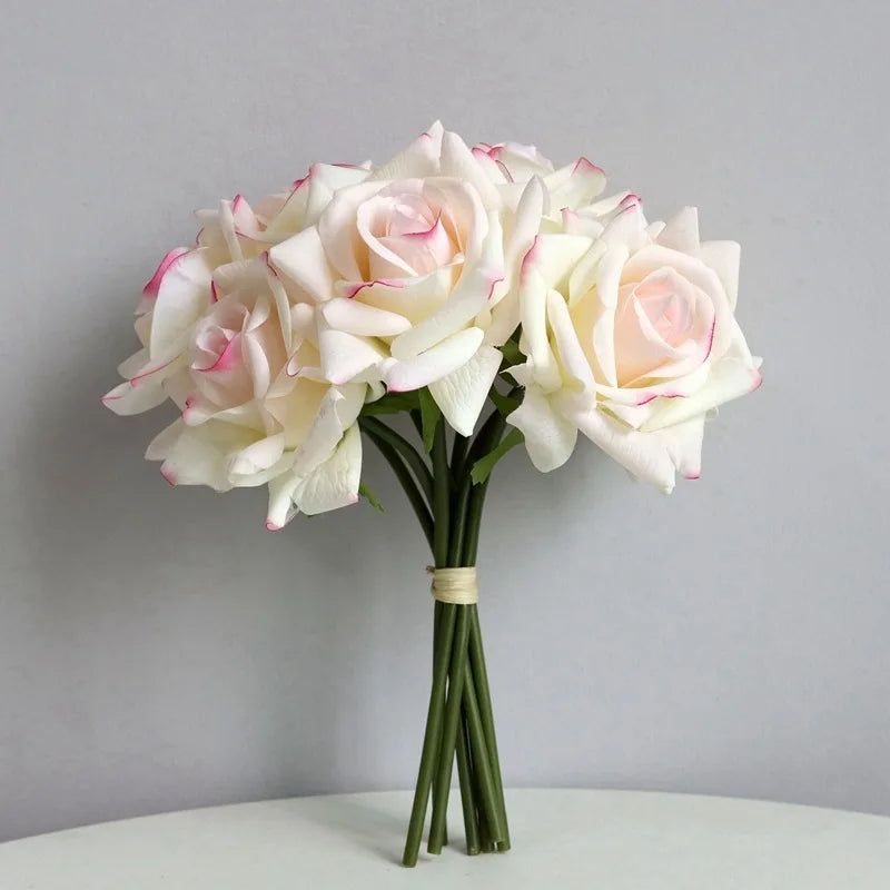 5Heads Curled Edge Rose Bouquet Real Touch Artificial Flowers Rose Wedding Bridal Bouquet Party Festival Home Decor Fake Flowers