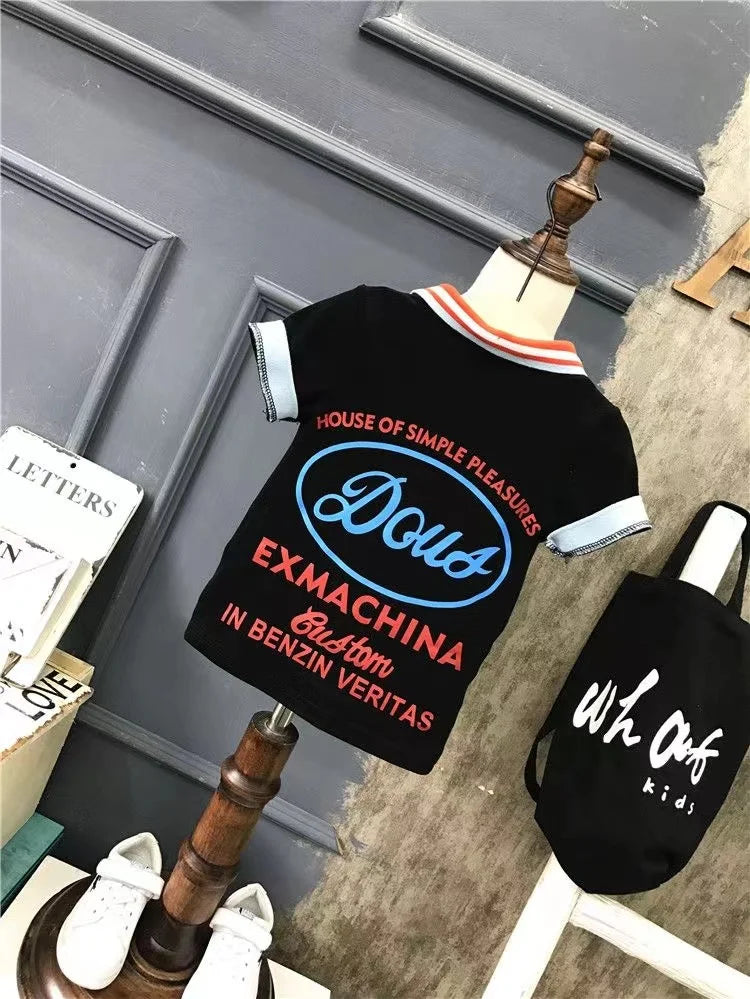 Boys' Summer 2024 New Set Summer Children's Clothing Children's Clothing Boys' Black T-shirt+Shorts Kids Outfits