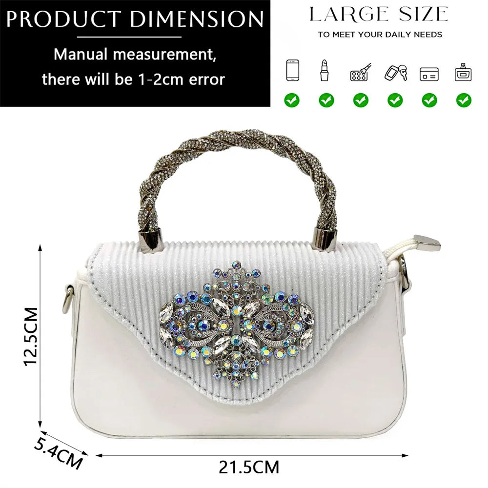 Italian 2024 Fashion Design Diamond Chain Full Diamond Bag And Pointed High Heels Noble And Generous Decoration Full Diamond