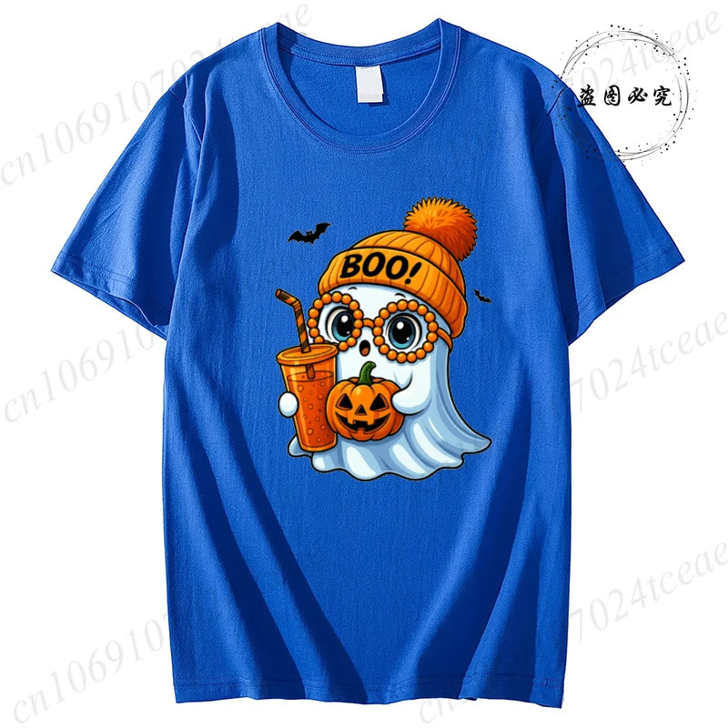 Halloween Horror Ghost Tee Women Clothing Y2K Designer T Shirt Female Cute Ghost Halloween Funny Streetwear Anime Tee Clothes
