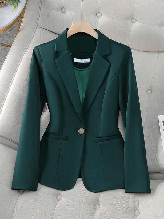 Office Ladies Blazer Women Jacket Apricot Green Black Long Sleeve Single Button Female Business Work Wear Slim Formal Coat