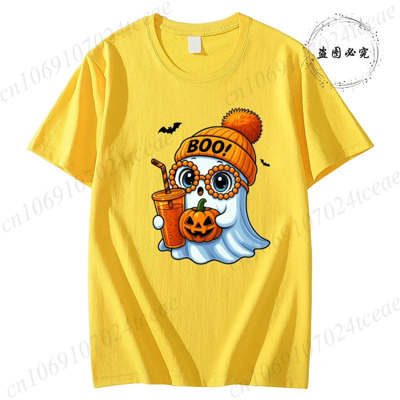 Halloween Horror Ghost Tee Women Clothing Y2K Designer T Shirt Female Cute Ghost Halloween Funny Streetwear Anime Tee Clothes