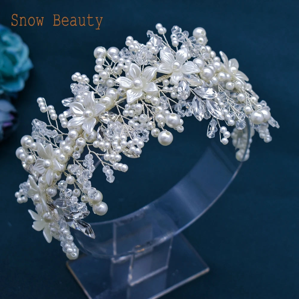 DZ023 Fashion Wedding Headpiece Crystal Pearl Hair Piece 2022 Bridal Tiara Dinner Party Headdress  For Women Bride Headwear