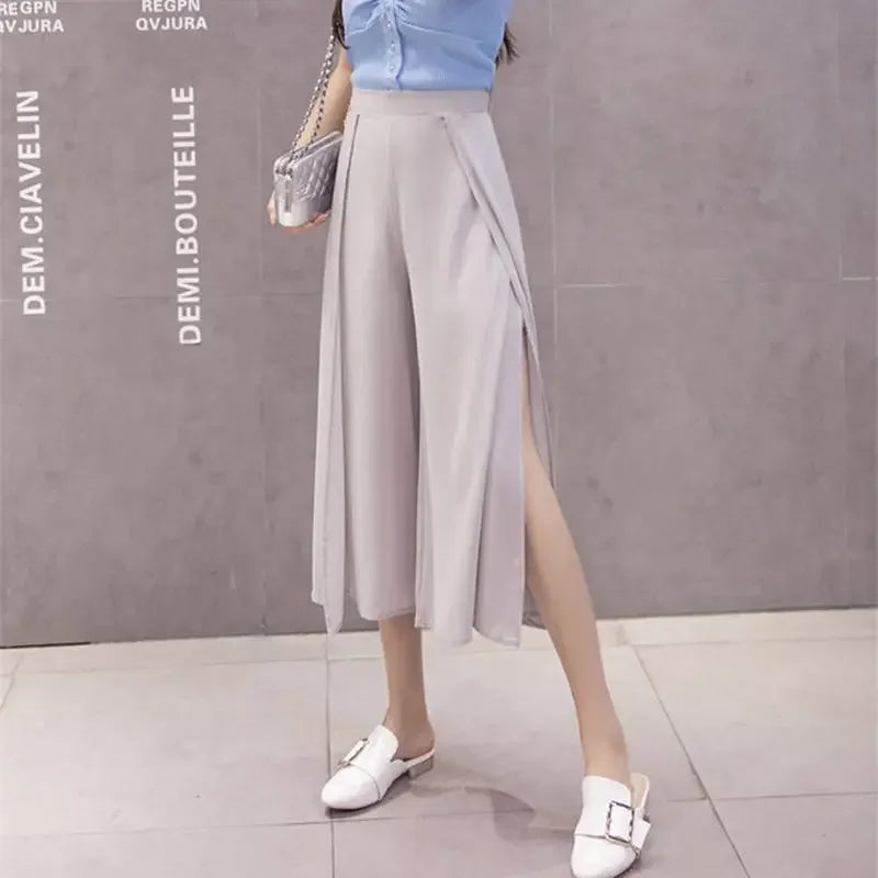 2024 Side Split Shorts Skirt Women's Summer Sweet Slim Chiffon Capris Skirts Female Korean Style Split Tulle Skirt Pants
