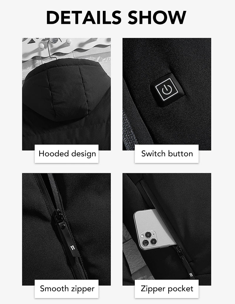 4 Areas Heated Jackets for Men Outdoor Sports Smart USB Charging Heating Outerwear Winter Electric Thermal Warm Cotton Jacket