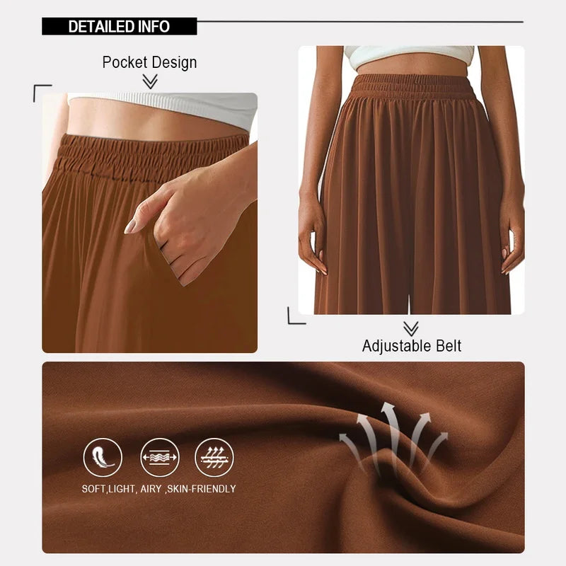 Spring Summer Women Elastic High Waisted Wide Leg Pants Female Solid Long Length Pants Casual Loose Plus Size Ladies Trousers
﻿