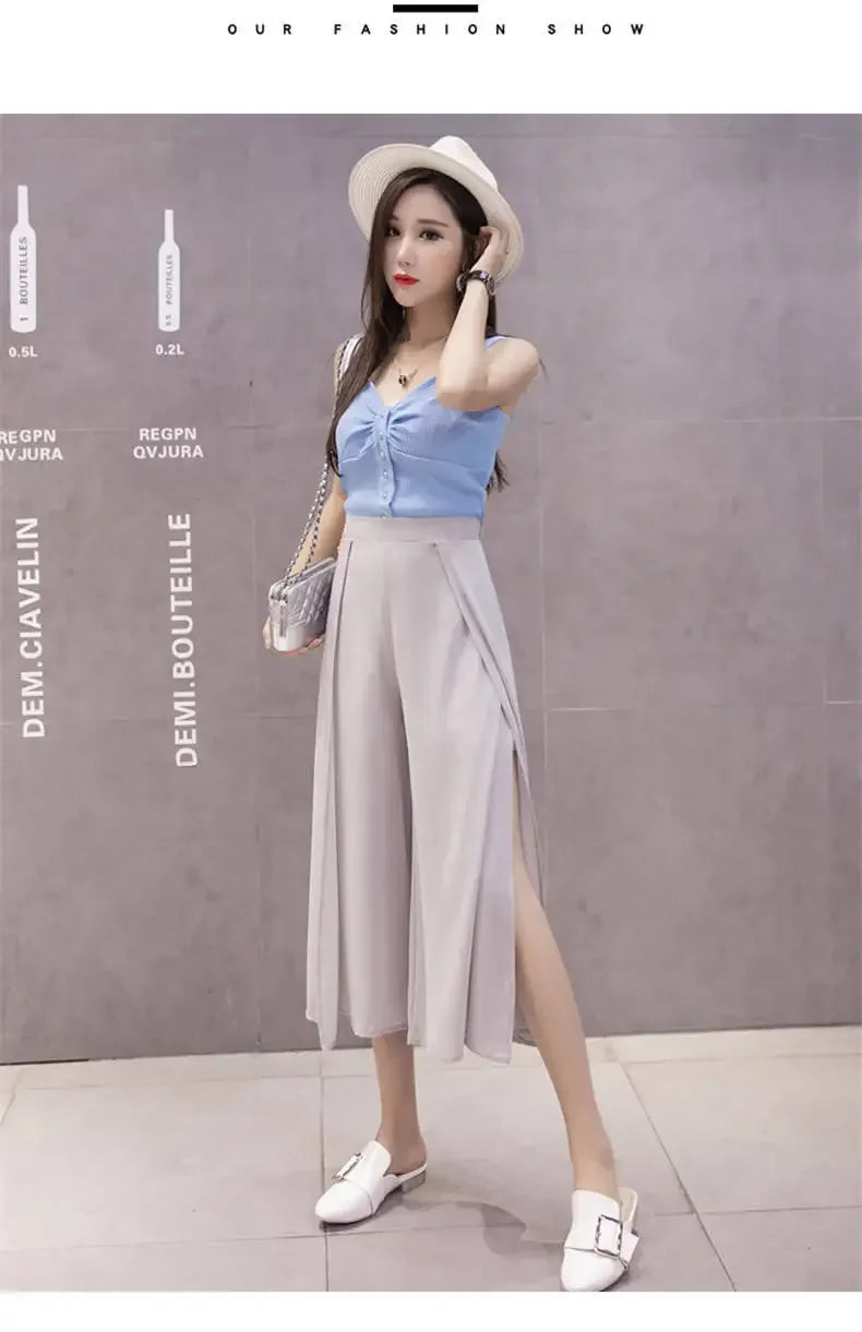 2024 Side Split Shorts Skirt Women's Summer Sweet Slim Chiffon Capris Skirts Female Korean Style Split Tulle Skirt Pants