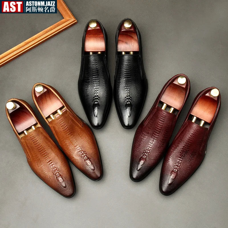 Men's Handmade Crocodile Pattern Oxford Shoes – Black & Blue Formal Loafers