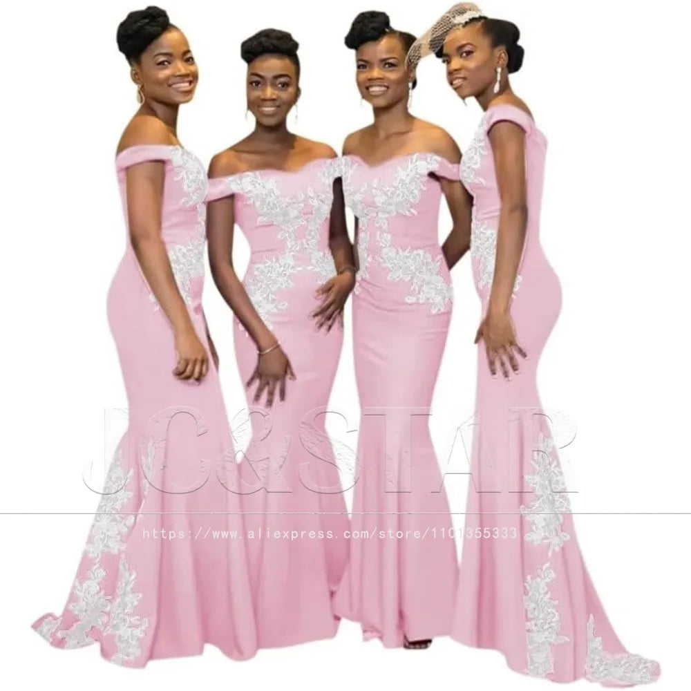 Burgundy Womens Off The Shoulder Mermaid Bridesmaid Dresses for Wedding Lace Satin Prom Dresses Long Formal Evening Gowns Africa