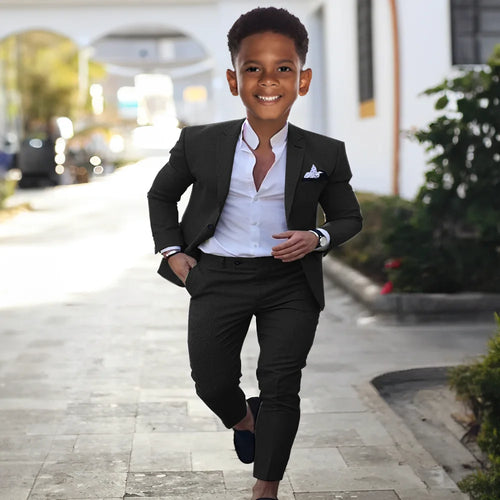 Boys' Linen 2-Piece Suit Set – Peak Lapel Blazer & Pants | Wedding Tuxedo | Custom Size | Ages 2T–16T