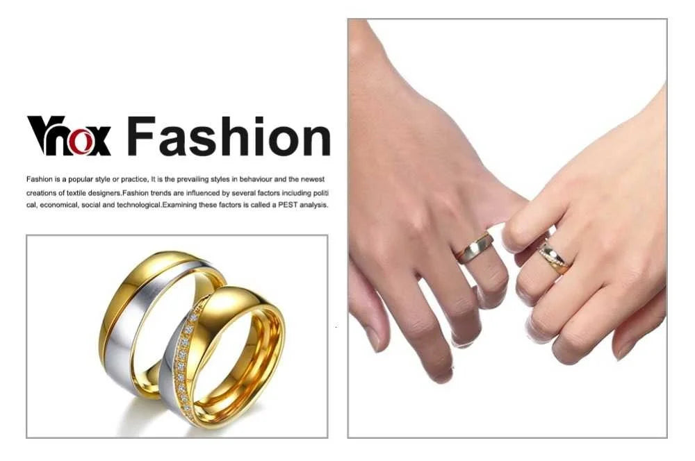 Vnox Temperament Wedding Rings For Women Men CZ Stones Stainless Steel Engagement Band Anniversary Personalized Gift Jewelry