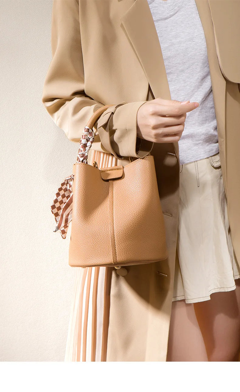 Luxury Top Handle Bag Women Crossbody Shoulder Bags Bucket Portable Tote Bag PU Leather Ladies Hand Bag Designer