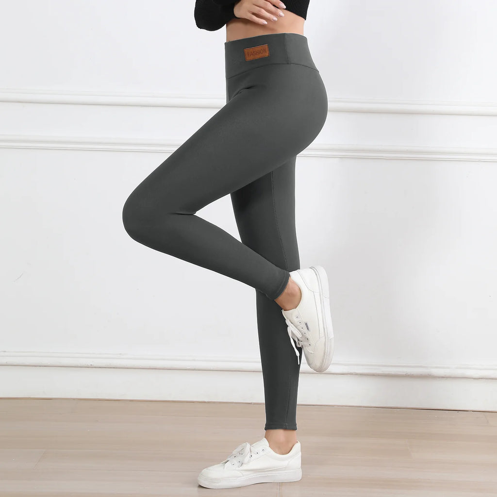 Winter Women Leather Leggings Fleece Lined Velvet Keep Warm Pants High Waist Leggings Women Solid Comfortable Stretchy Thermal