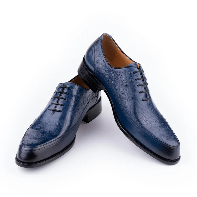 Men's Wedding Leather Shoes Handmade Classic Designer Formal Dress Leather Shoes Luxury Printing Pointed Toe Shoes Black Blue