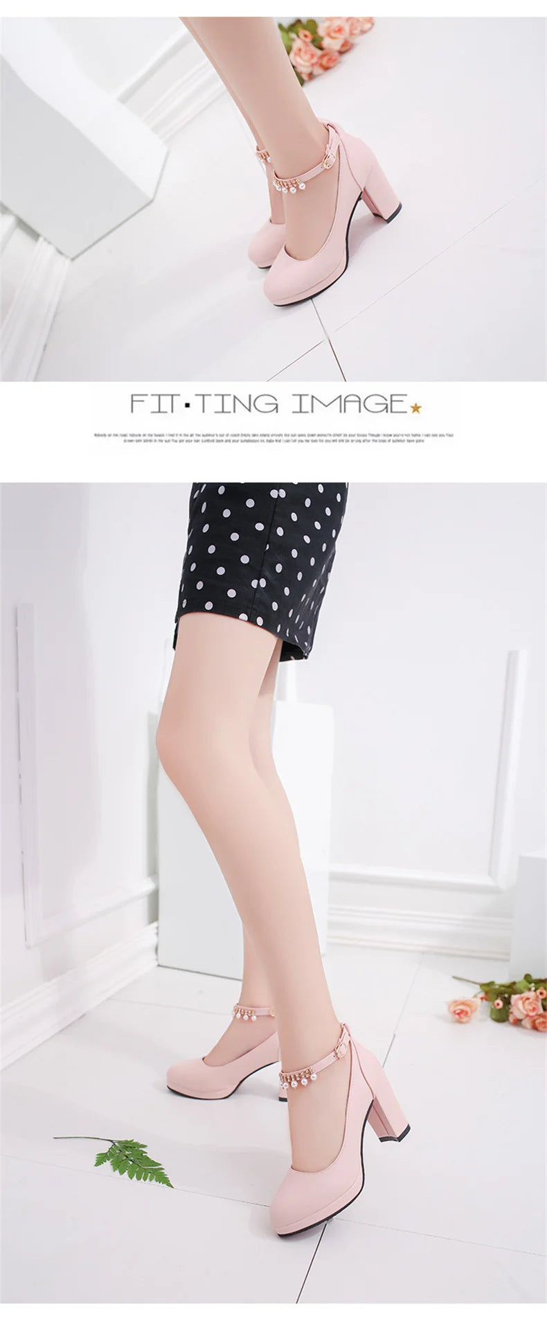 Women's Wedding Shoes String Bead Ankle Strap Elegant Middle High Heel Dress Platform Bridal Pearl Pumps 8cm 2023 Autumn Leather
