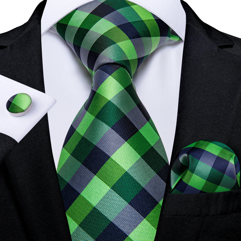 Solid Black Plaid Men's 8cm Polyester Neck Tie Handkerchief Cufflinks Set with Gift Box Tie Clip Birthday Anniversary Gift