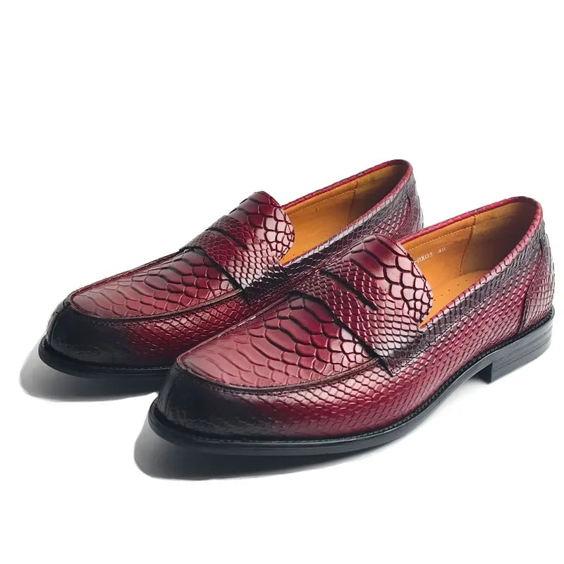Men's Snake Pattern Penny Loafers – Handcraft Business Leather Shoes