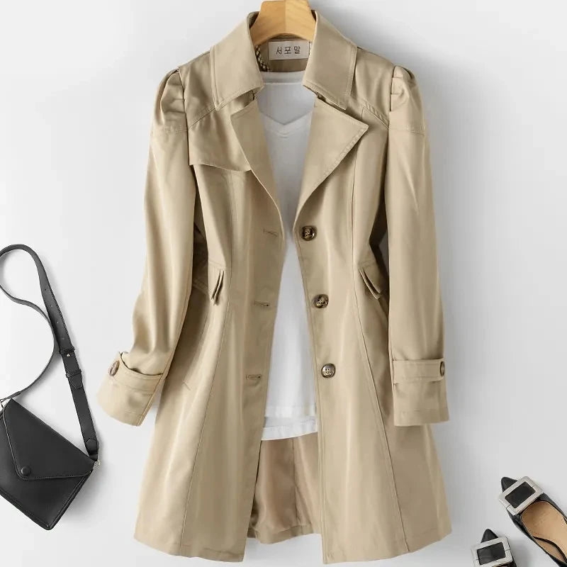 2025 New Spring Autumn Trench Coat Women Korean Double Breasted Mid-Long Female Trench Coat Overcoat Windbreaker Ladies Outerwea