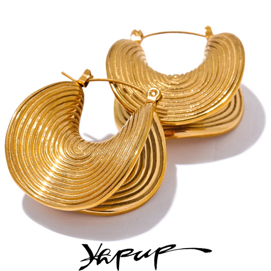 Yhpup Stylish Unique Stainless Steel Geometric Statement Waterproof Earrings Creative Metal Gold Color Temperament Jewelry Women