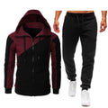 Men's Sets, Athletic two-tone patchwork jacket, long sleeves and long pants, hooded casual sports men's suit