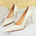 BIGTREE Elegant Simple Woman Heels Slim Heels High Heels Shallow Mouth Pointed Crystal Patent Leather Single Shoes  Women Shoes