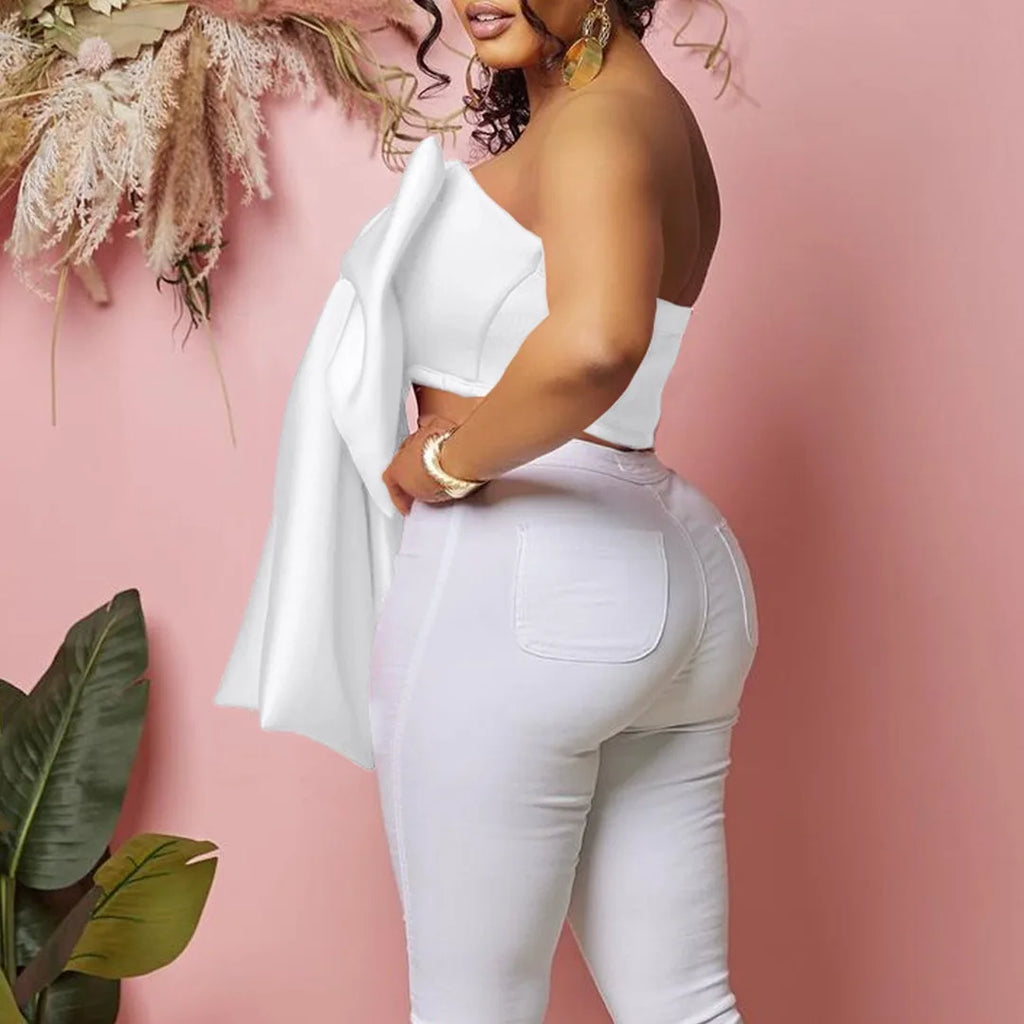 Sexy Blouse & Shirts for Woman Off the Shoulder Backless Big Bow Decorate Zipper Closure Fashion Ladies Evening Night Club Tops