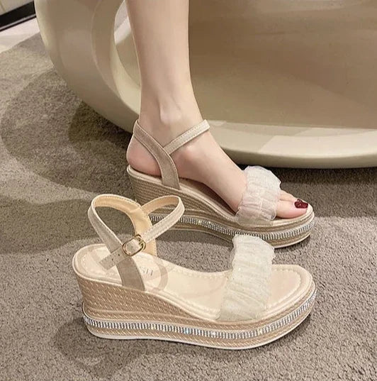 Sandals for Women Wedges Heel Rhinestones Woman Shoes Anti Slip Hot 2025 Luxury Vip Comfort Sandal Comfortable and Elegant Shoe