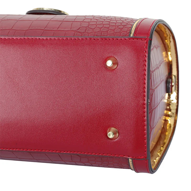 Classic Retro Women's Shoulder Bag Boston Handbag Crocodile Embossed Crossbody Letter Decoration High Quality Top Handle Bag